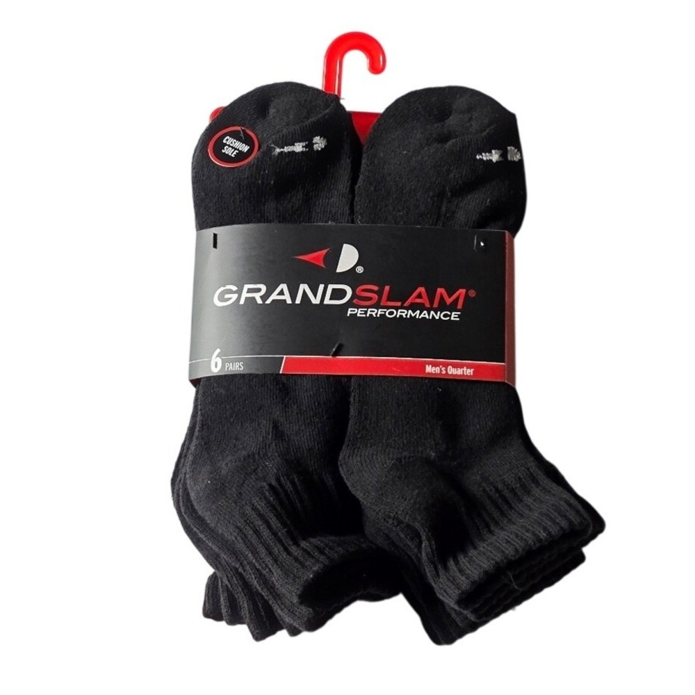 Grand‎ Slam Performance/Men's Quarter Black Socks/6 Pack/Size 7-12